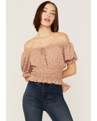 Wild Moss Women's Plush Daisy Off The Shoulder Ruched Top