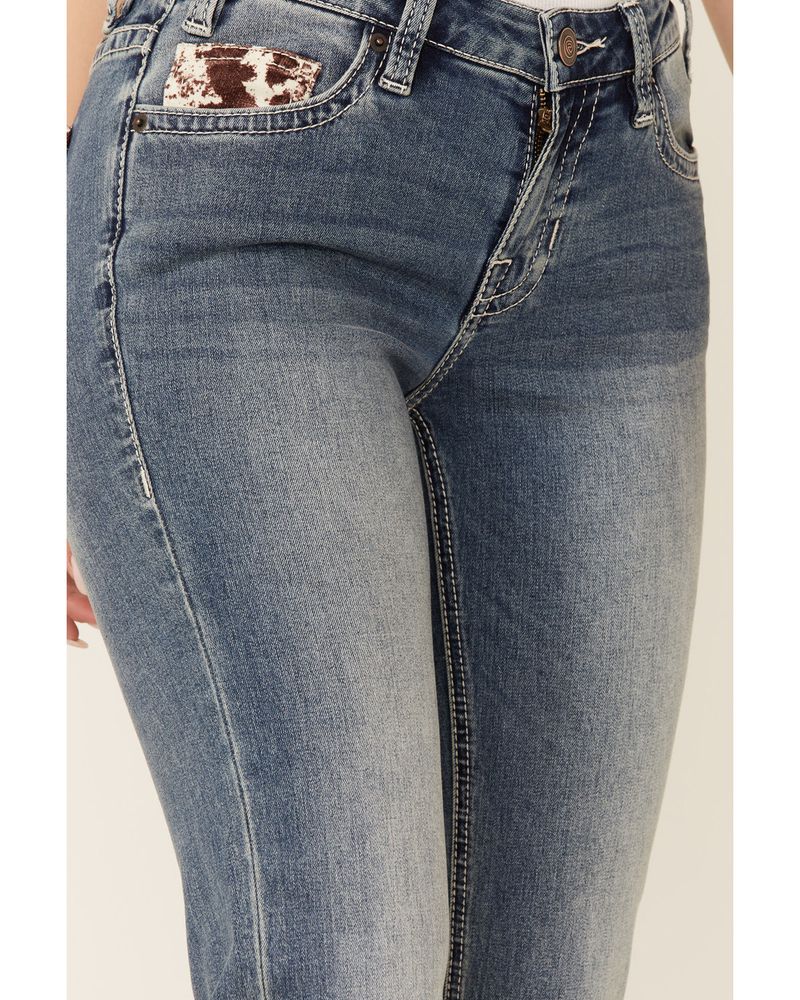 Rock & Roll Denim Women's Medium Vintage Wash Cowhide Pocket Riding Bootcut Jeans