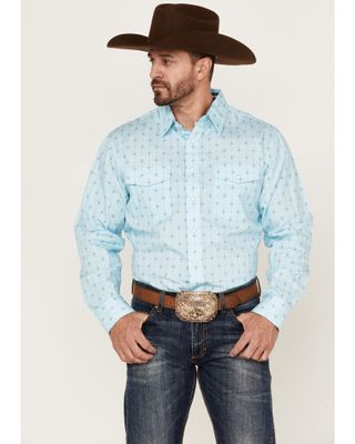 Panhandle Men's Cross Geo Print Long Sleeve Snap Western Shirt