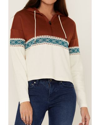 Rank 45 Women's Colorblock Half Zip Southwestern Hooded Pullover Sweatshirt