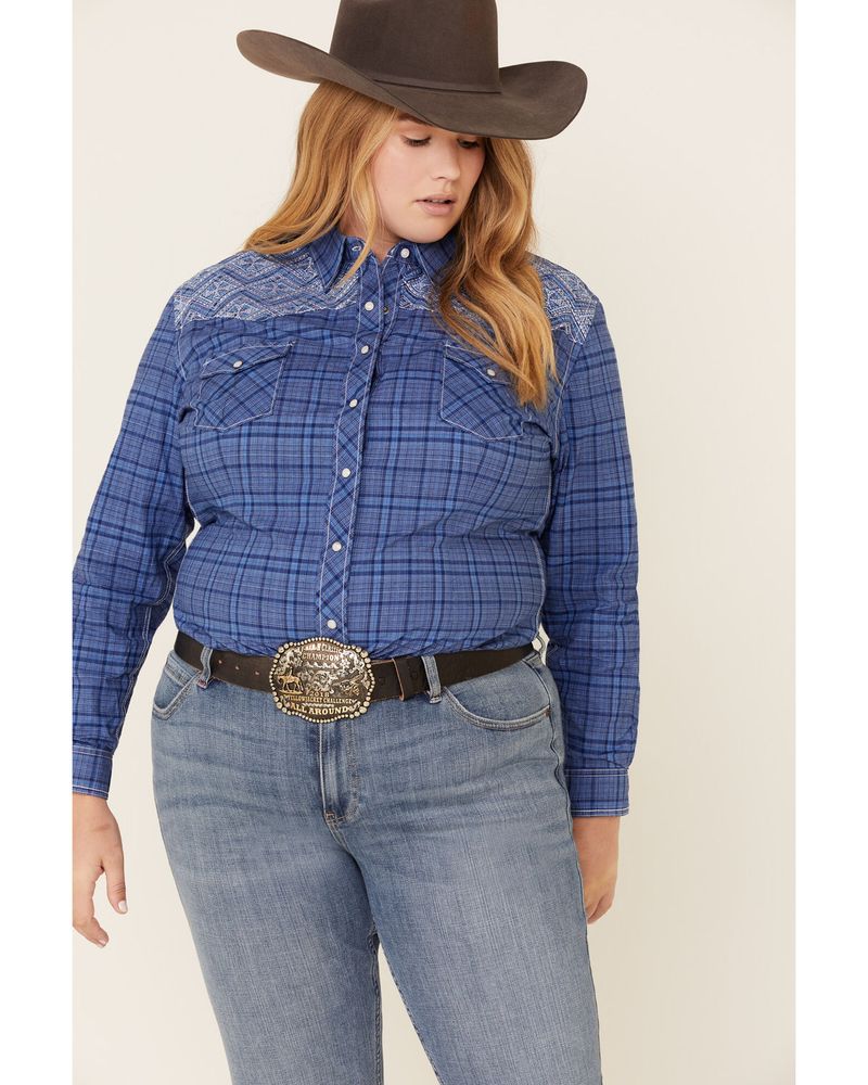 Womens Panhandle Roughstock Blue Tone on Tone Western Pearl Snap Shirt