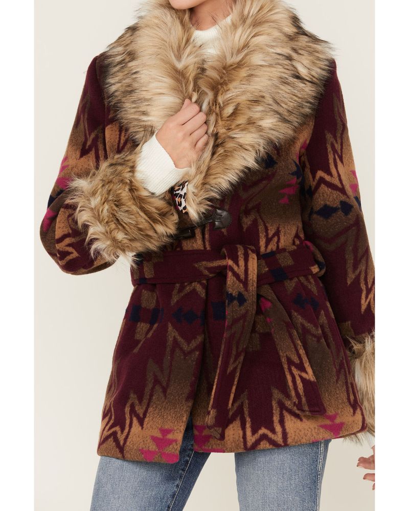 Tasha Polizzi Women's Mulberry Plains Southwestern Print Faux Fur Jacket