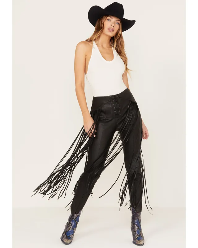 Wonderwest Women's Leather Fringe Pants