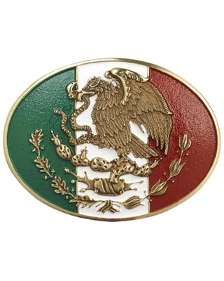 M & F Western Ariat Oval Mexican Flag Belt Buckle