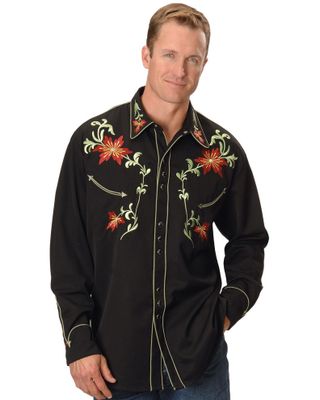 Scully Men's Floral Embroidered Vintage Long Sleeve Snap Western Shirt