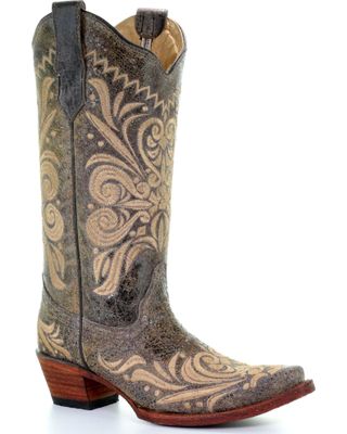 Circle G Women's Distressed Filigree Embroidered Western Boots - Snip Toe