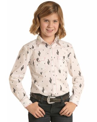 Panhandle Girls' Cactus Print Long Sleeve Pearl Snap Western Shirt