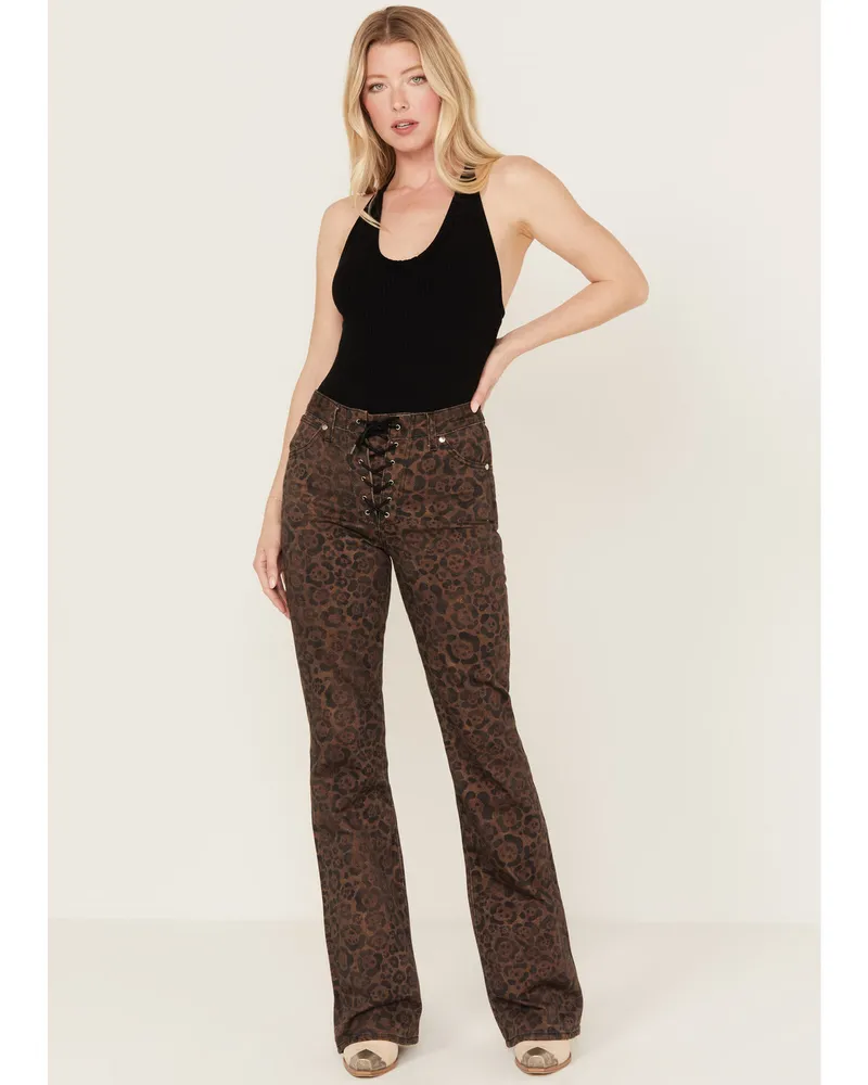 Flared pants with leopard print - Light Brown Black