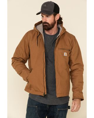 Carhartt Men's Washed Duck Sherpa-Lined Zip-Front Work Hooded Jacket - Tall