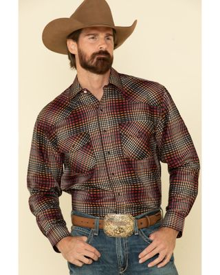 Resistol Men's Multi Chestnut Check Plaid Long Sleeve Western Shirt