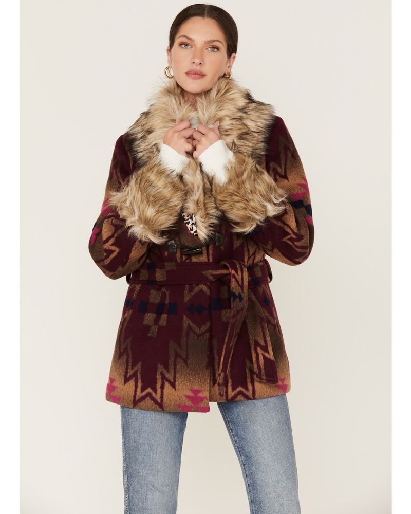 Tasha Polizzi Women's Mulberry Plains Southwestern Print Faux Fur Jacket