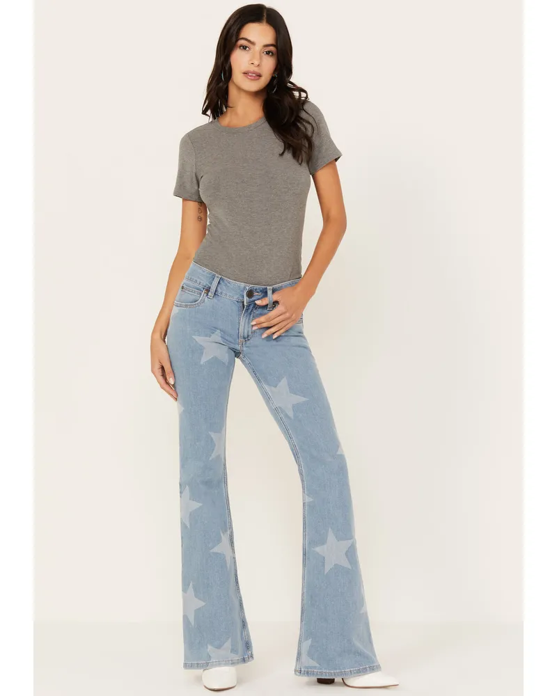 Wrangler Retro Women's Light Wash Mid Rise Star Print Mae Flare Jeans |  Alexandria Mall