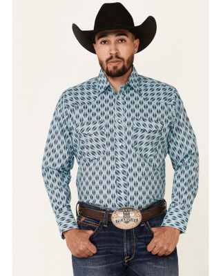 Wrangler Men's Silver Edition Turquoise Southwestern Stripe Long Sleeve Pearl Snap Western Shirt