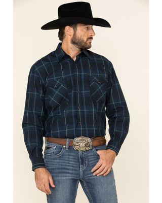 Rough Stock By Panhandle Men's Larkspur Ombre Plaid Print Long Sleeve Western Shirt