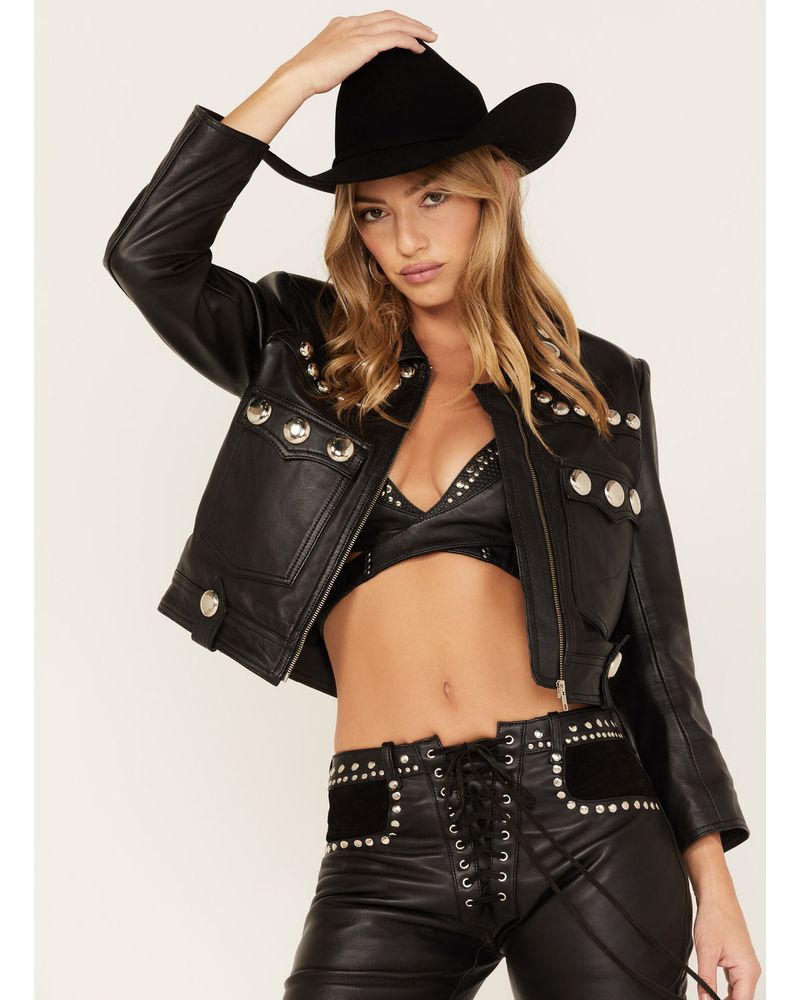 Understated Leather Women's Wild Cat Studded Leather Jacket