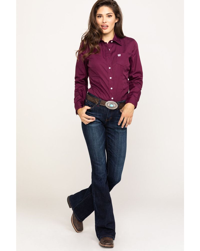 Cinch Women's Burgundy Button-Down Long Sleeve Western Shirt