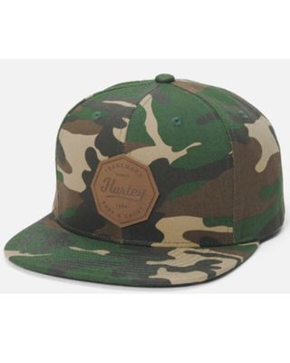 Hurley Men's Tahoe Camo Print Faux Leather Logo Patch Solid-Back Ball Cap