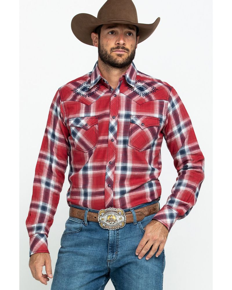Wrangler Rock 47 By Wrangler Large Red Plaid Embroidered Long Sleeve  Western Shirt | Alexandria Mall