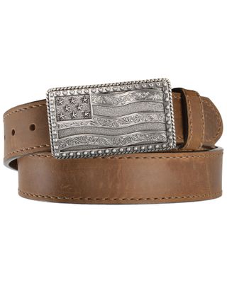 Justin Men's Flying High Leather Belt with Flag Buckle