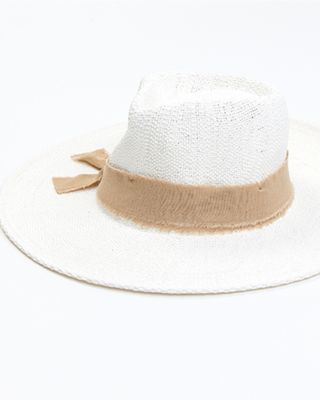 Nikki Beach Women's Shea Linen Trim Band Toyo Straw Fashion Rancher Hat
