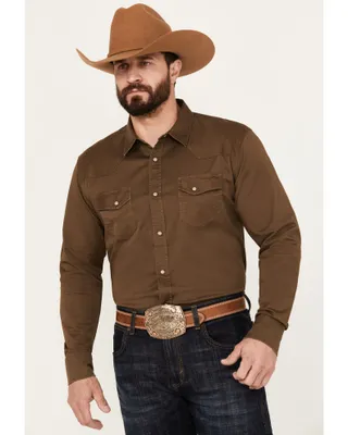 Blue Ranchwear Men's Twill Solid Long Sleeve Stretch Western Pearl Snap Shirt