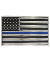 Montana Silversmiths Men's Stand Behind The Blue Line Flag Attitude Buckle
