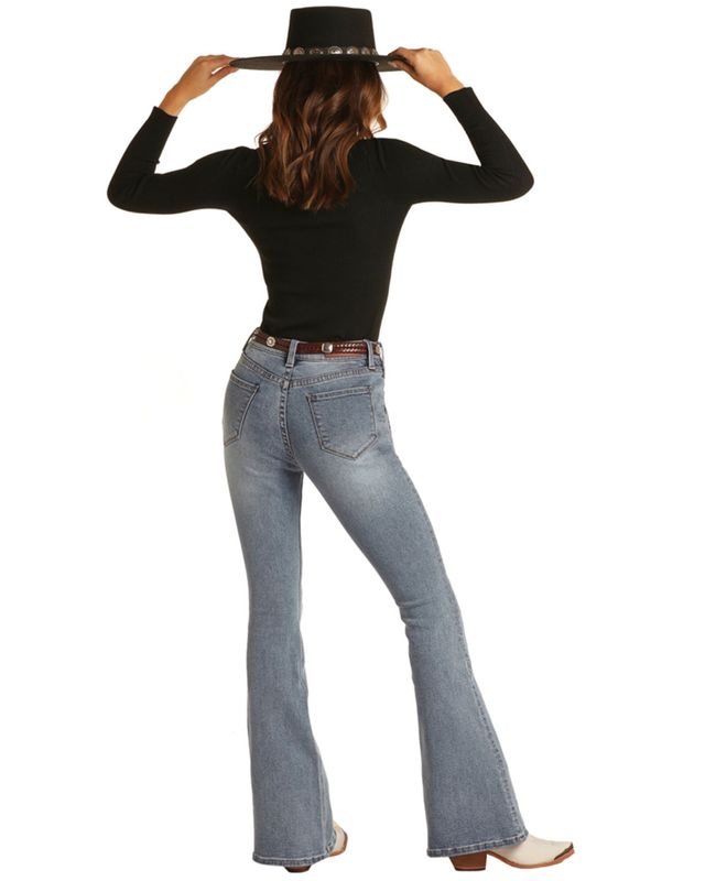 Rock & Roll Denim Women's Light Wash High Rise Flare Denim Jeans