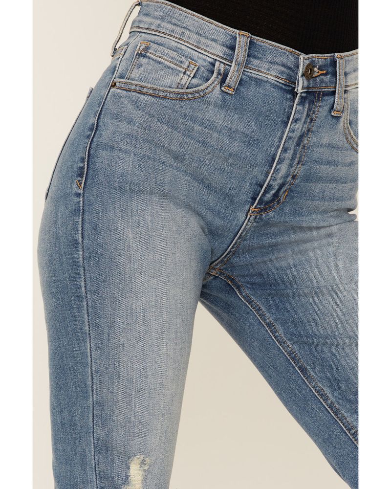 Sneak Peek Women's Frayed Hem Crop Flare Jeans