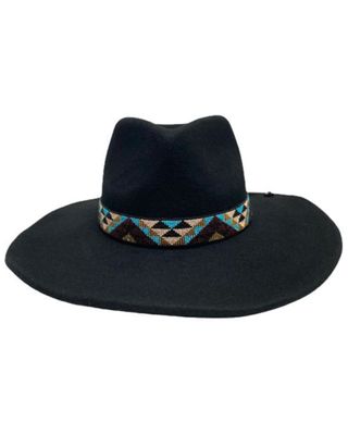 Nikki Beach Women's Black Mirador Beaded Trim Wool Felt Western Hat