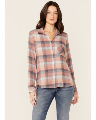 North River Women's Crinkle Ryn Desert Rust Plaid Shirt