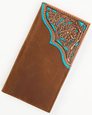 Cody James Men's Turquoise Underlay & Brown Tooled Rodeo Wallet