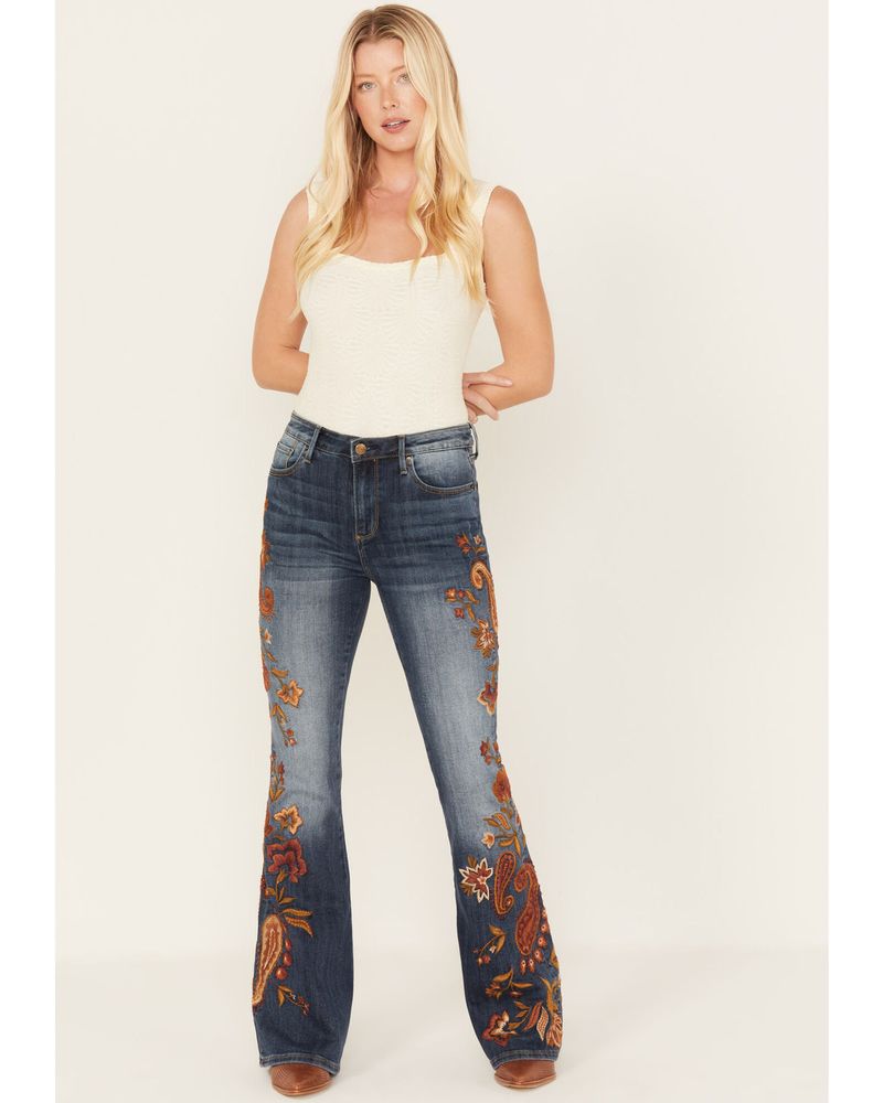 Driftwood Farrah Embroidered Flared Corduroy Pants