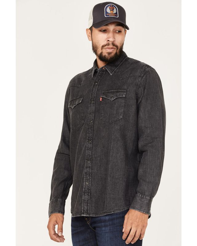 Wrangler Men's Dark Denim Solid Long Sleeve Snap Western Shirt