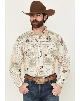 Cowboy Hardware Men's Southwestern Print Long Sleeve Snap Stretch Western Shirt