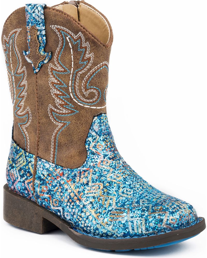 Roper Toddler Girls' Glitter Southwestern Western Boots - Square Toe