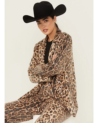 Miss Me Women's Leopard Print Sequins Blazer