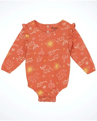 Wrangler Infant Girls' Cactus Print Long Sleeve Snap Onesie