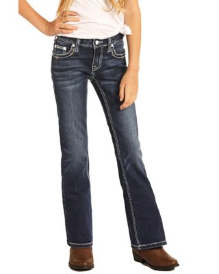 Rock & Roll Denim Girls' Feather Embroidered Bootcut Jeans