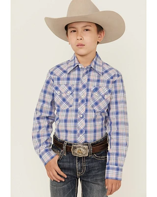 Wrangler Retro Boys' Plaid Print Long Sleeve Western Snap Shirt