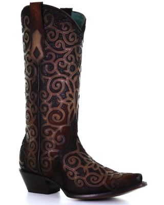 Corral Women's Leather Overlay & Embroidery Western Boots - Snip Toe