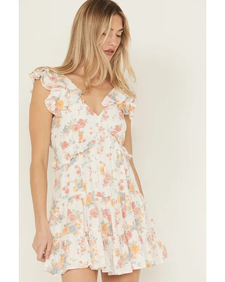 Ash & Violet Women's Floral Print Ruffle Trim Mini Dress