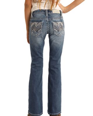 Rock & Roll Denim Girls' Vintage Faded Extra Stretch Bootcut Jeans