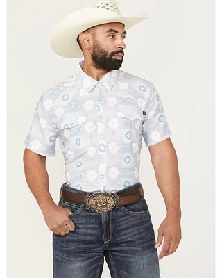 Rock & Roll Denim Men's Tek Southwestern Print Short Sleeve Snap Stretch Western Shirt