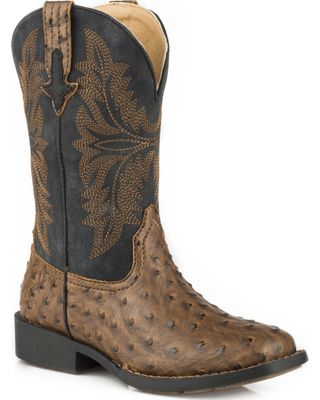 Roper Boys' Ostrich Print Western Boots - Broad Square Toe