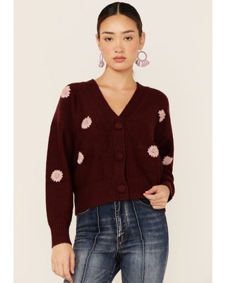 Lush Women's Embroidered Button Front Cardigan
