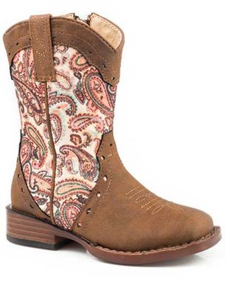 Roper Girls' Glitter Geo Print Western Boots - Round Toe