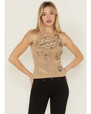 Shyanne Women's Rhinestone Icon Rib Knit Graphic Tank