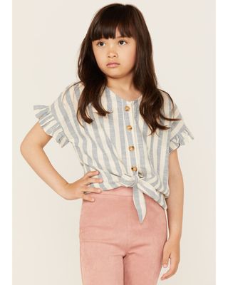 Hayden Girls' Linen Stripe Button-Down Top
