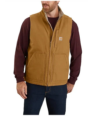 Carhartt Men's Brown Washed Duck Sherpa Lined Mock Neck Work Vest