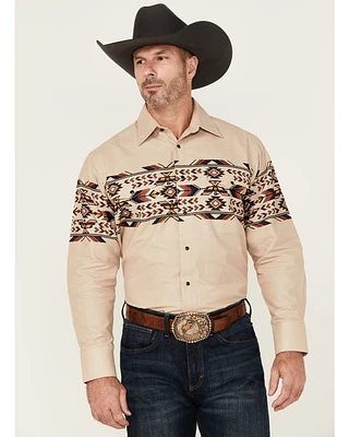 Panhandle Men's Thunderbird Border Print Long Sleeve Snap Western Shirt
